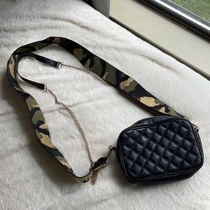 Anthropologie camo strap and h&m bag